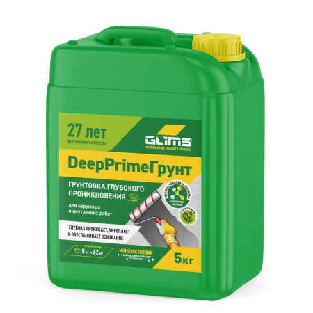 Грунтовка глубокого проникновения GLIMS®DeepPrimeГрунт с антисептиком (старое название GLIMS®PrimeГрунт) 5кг